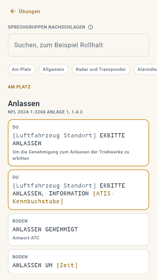 Sprechgruppen zum Nachschlagen in der App